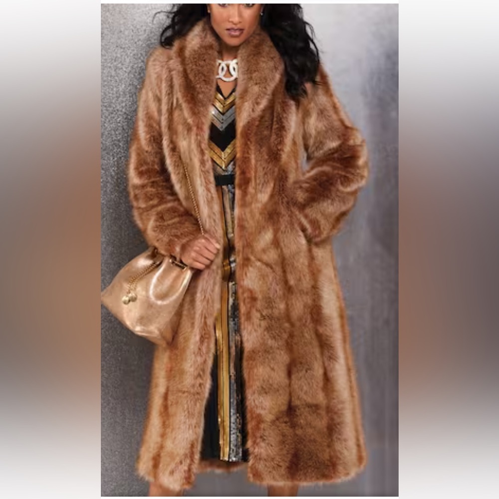 New Midnight Velvet faux fur red fox long coat size lg